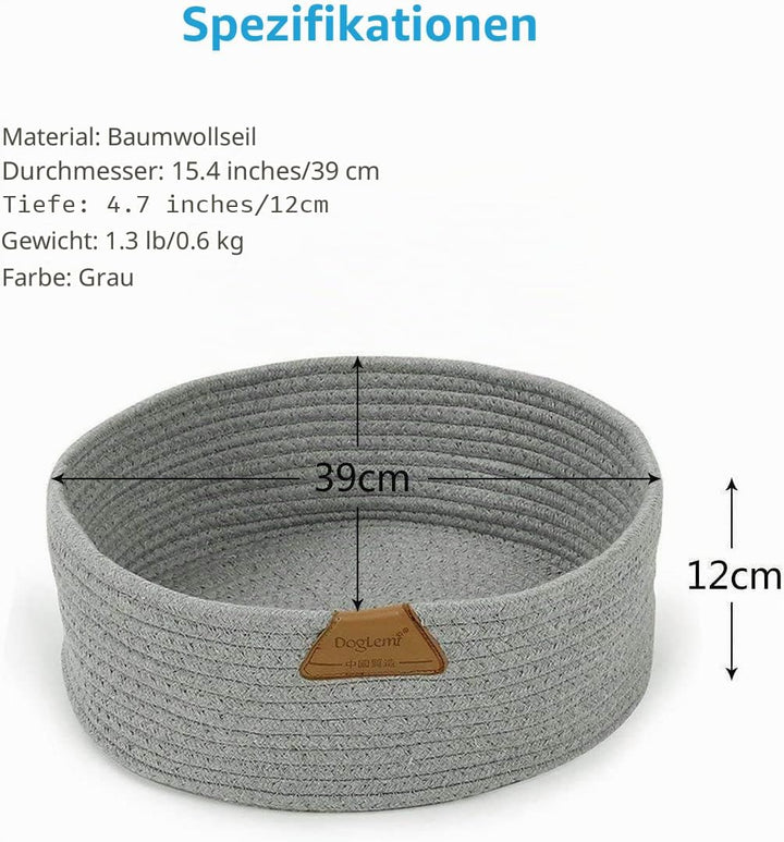 Haustier Katzenbett Haustierbett Katzenbettchen Katzenkörbchen Katzennest Katzenkorb Grau Rund 40cm