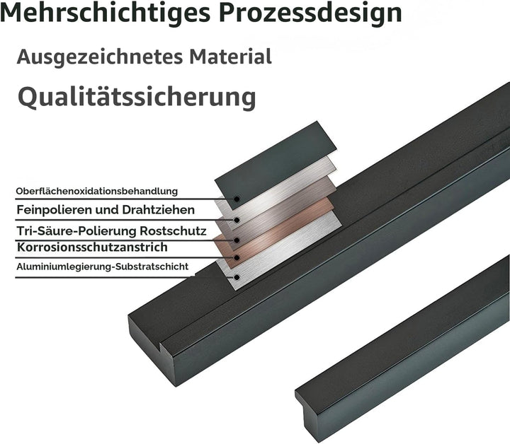 Qrity 6x Schwarz Lochabstand 320mm Türgriffe Küche Stangengriff Schrankgriffe Schubladengriffe Küche