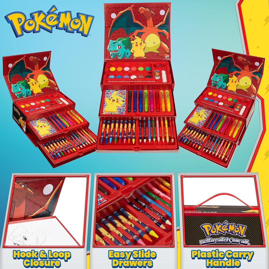 Pokemon Malkoffer Kinder Bastelset Malen Set mit Wasserfarben Filzstifte Buntstifte Wachsmalstifte P