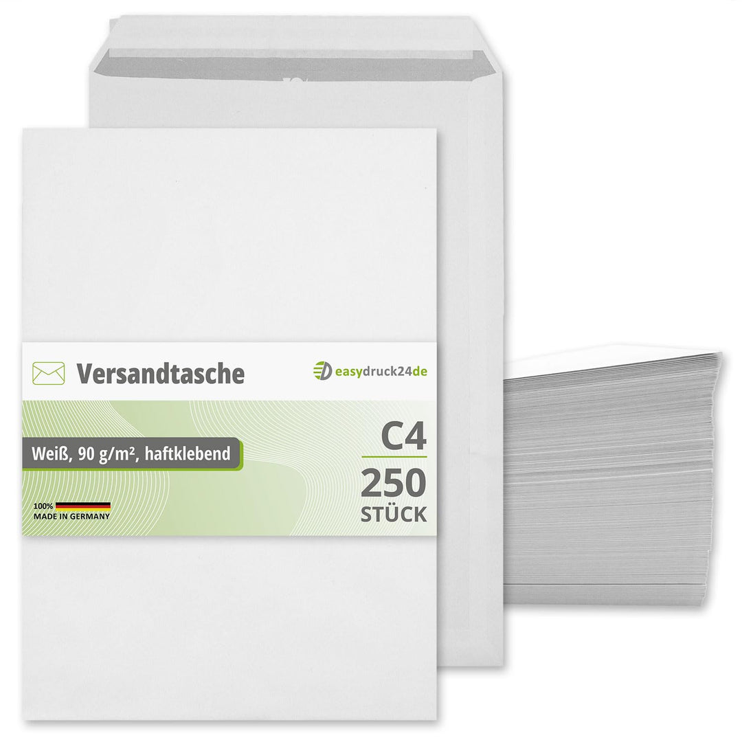easydruck24de C4 Umschläge 250 Stück I Versandtaschen haftklebend mit Abdeckstreifen I 22,9 x 32,4 c