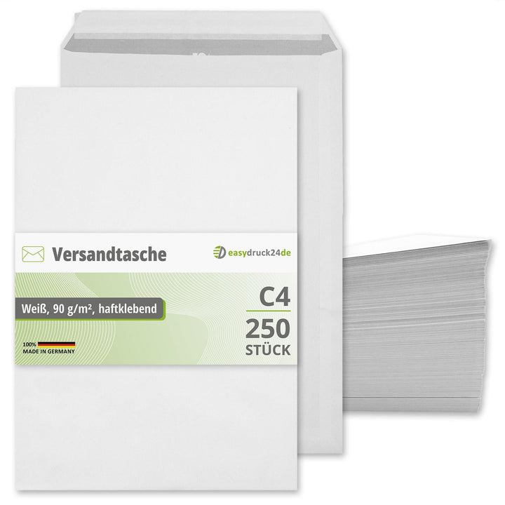 easydruck24de C4 Umschläge 250 Stück I Versandtaschen haftklebend mit Abdeckstreifen I 22,9 x 32,4 c