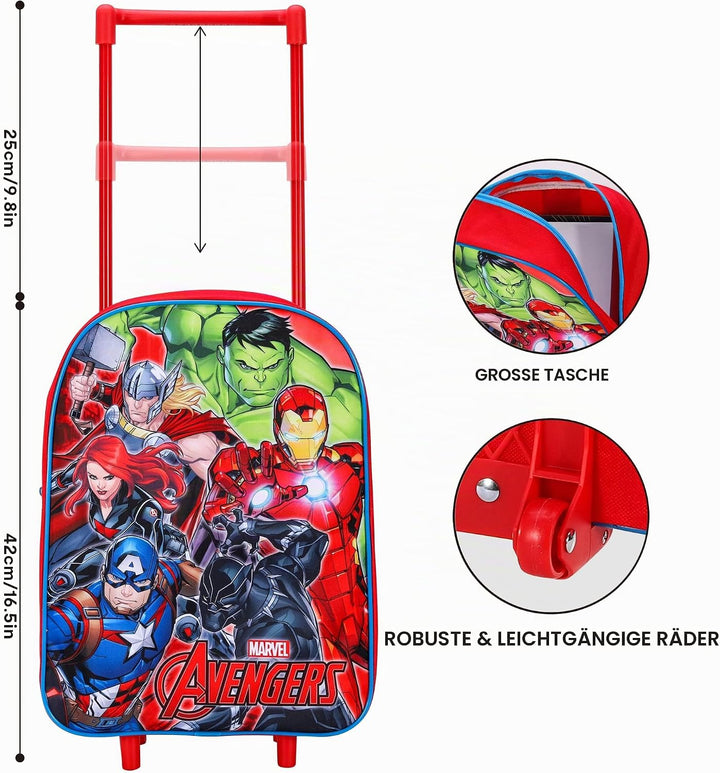Marvel Avengers Kinderkoffer mit Rollen - Kinder Reise Trolley und Handgepäck - Handgepäck Trolley -