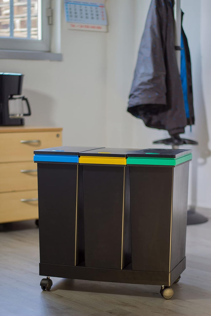 Smarty Ecobin, 3 Behälter für die getrennte Abfallentsorgung, insgesamt 63 L - 55 x 34 x 50 cm, Schw