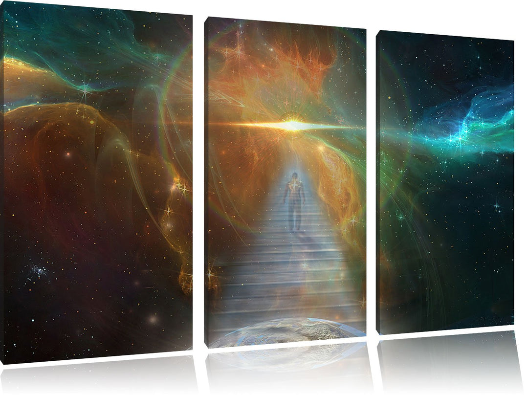 Pixxprint Kosmische Treppe in die Galaxis als Leinwandbild - Grösse: 3-Teilig (120x80cm) - Wandbild