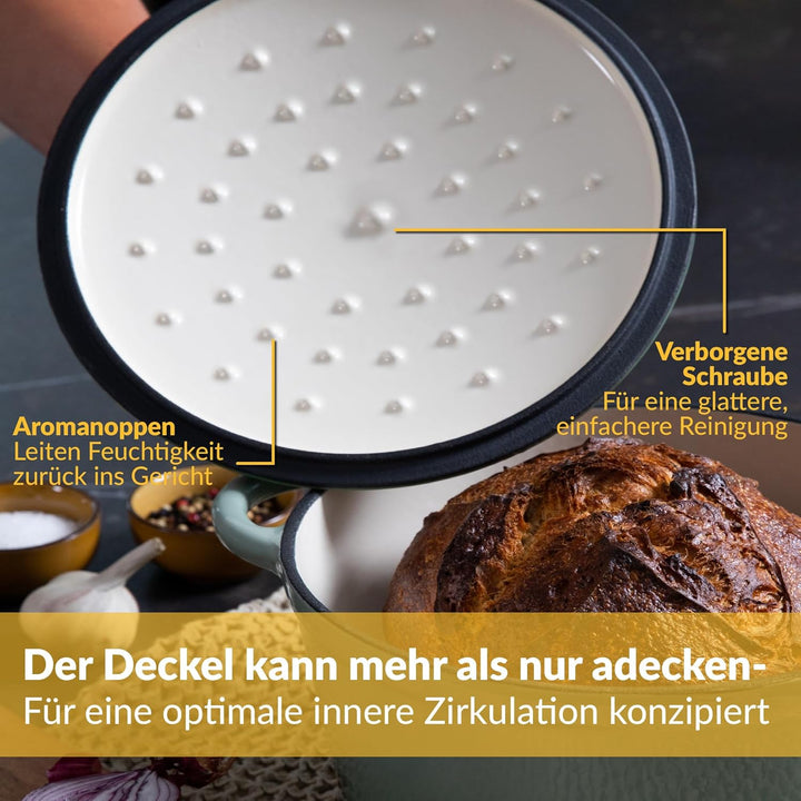Chefarone Gusseisen Topf 26 cm 4,7 L emailliert - Schmortopf mit Deckel Induktion - Gusseisen Bräter