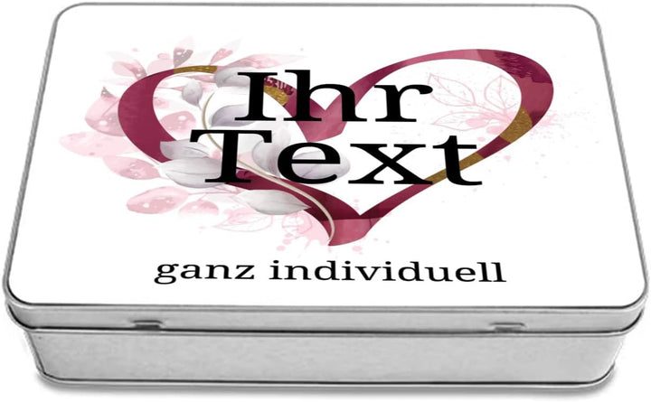 STEMPEL-FABRIK – personalisierbare eckige Dose mit Name oder Wunschtext – Aquarell Motiv mit rotem H