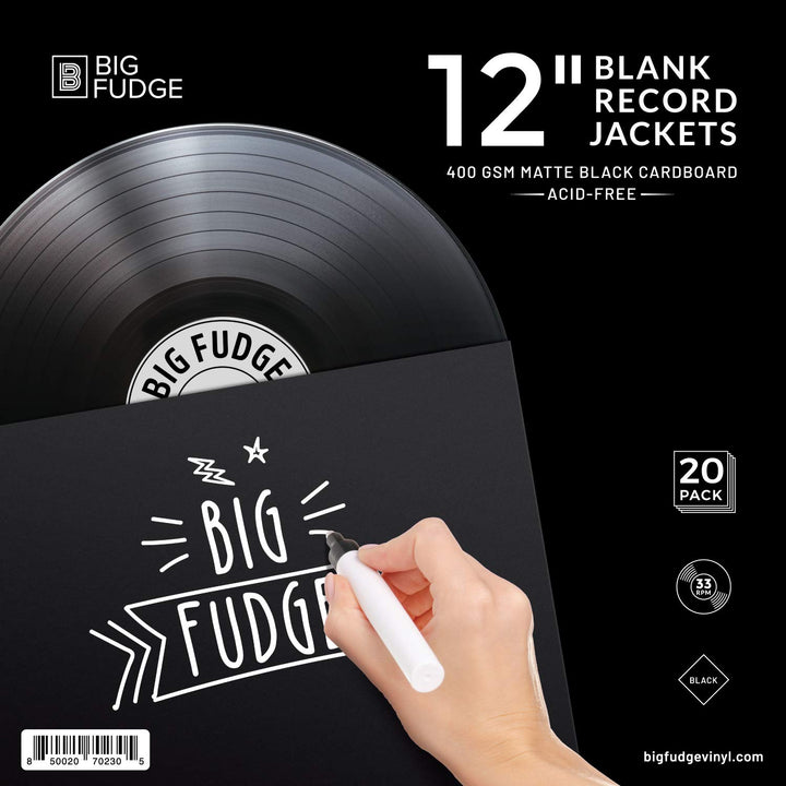 BIG FUDGE Pro Blank Schallplatten Hüllen - 12" x Schwarz - 20 Vinyl LP Schutzhüllen 400 g/m² - Kompa