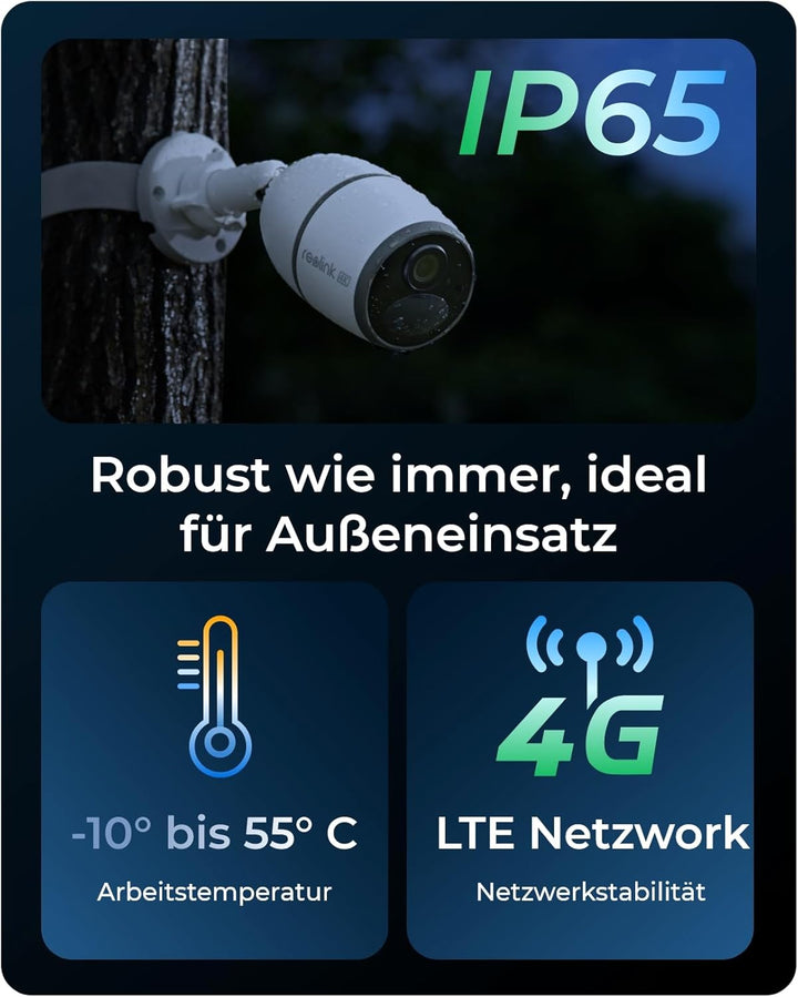 Reolink 4K 4G LTE Überwachungskamera mit SIM Karte, 8MP Solar Kamera Outdoor ohne WLAN, Person/Auto/
