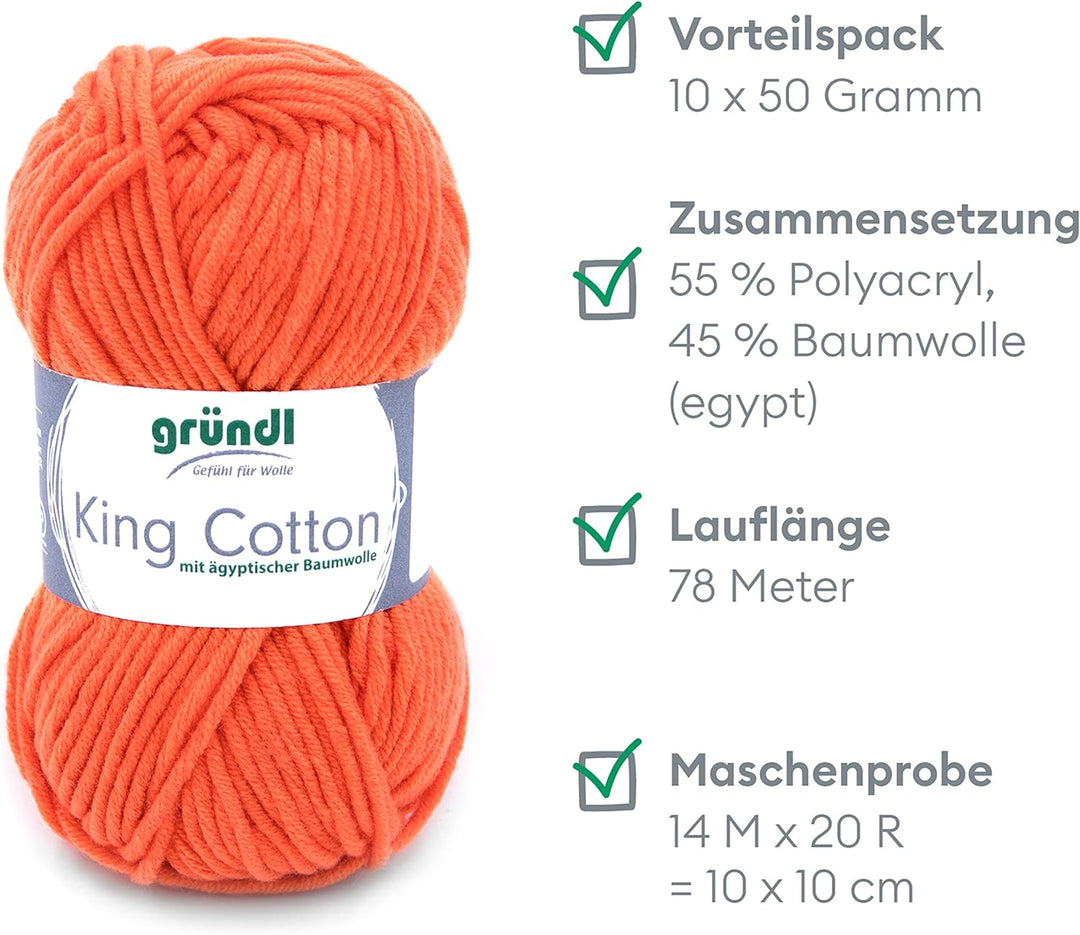 Gründl King Cotton (weiches und voluminöses Strick- und Häkelgarn aus 55 % Polyacryl &amp; 45 % Baumwoll