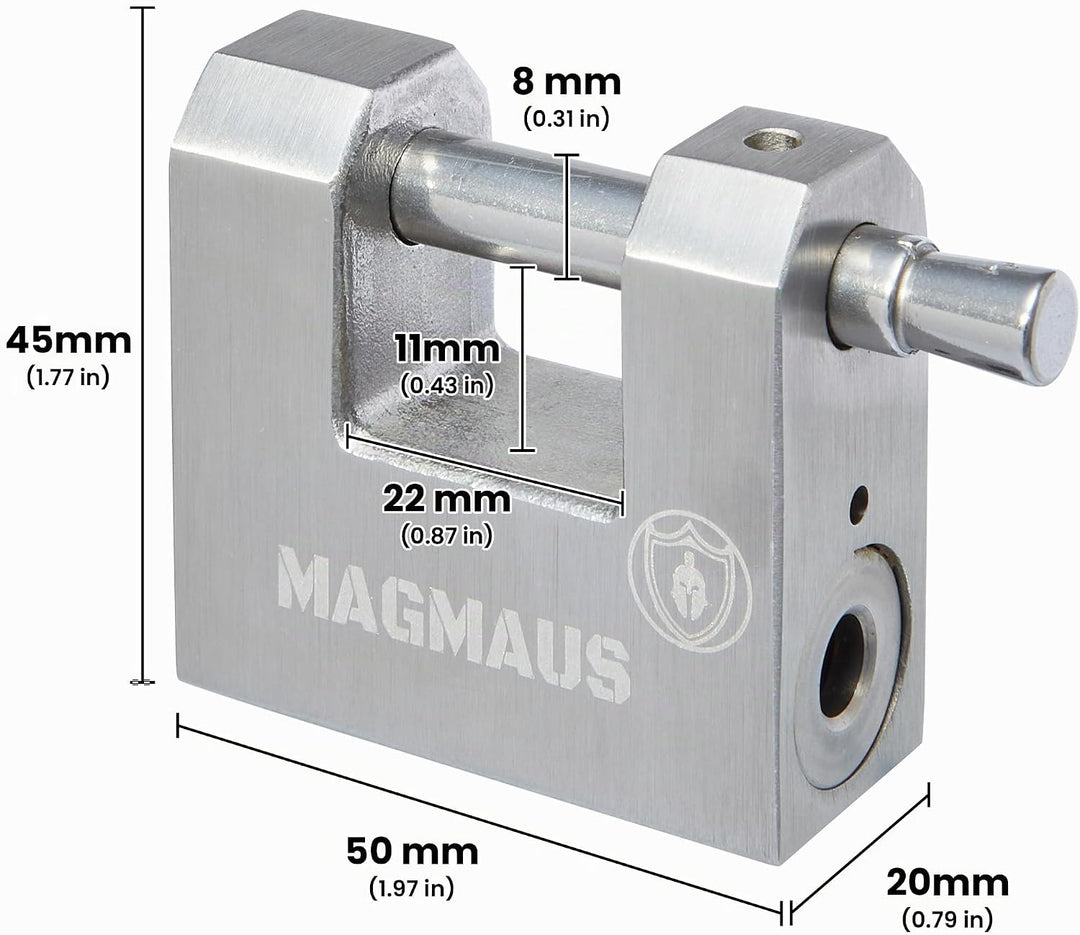 Magmaus® RTL/50 Robustes, wetterfestes Vorhängeschlöss für den Aussenbereich mit 3 Schlüsseln – Idea