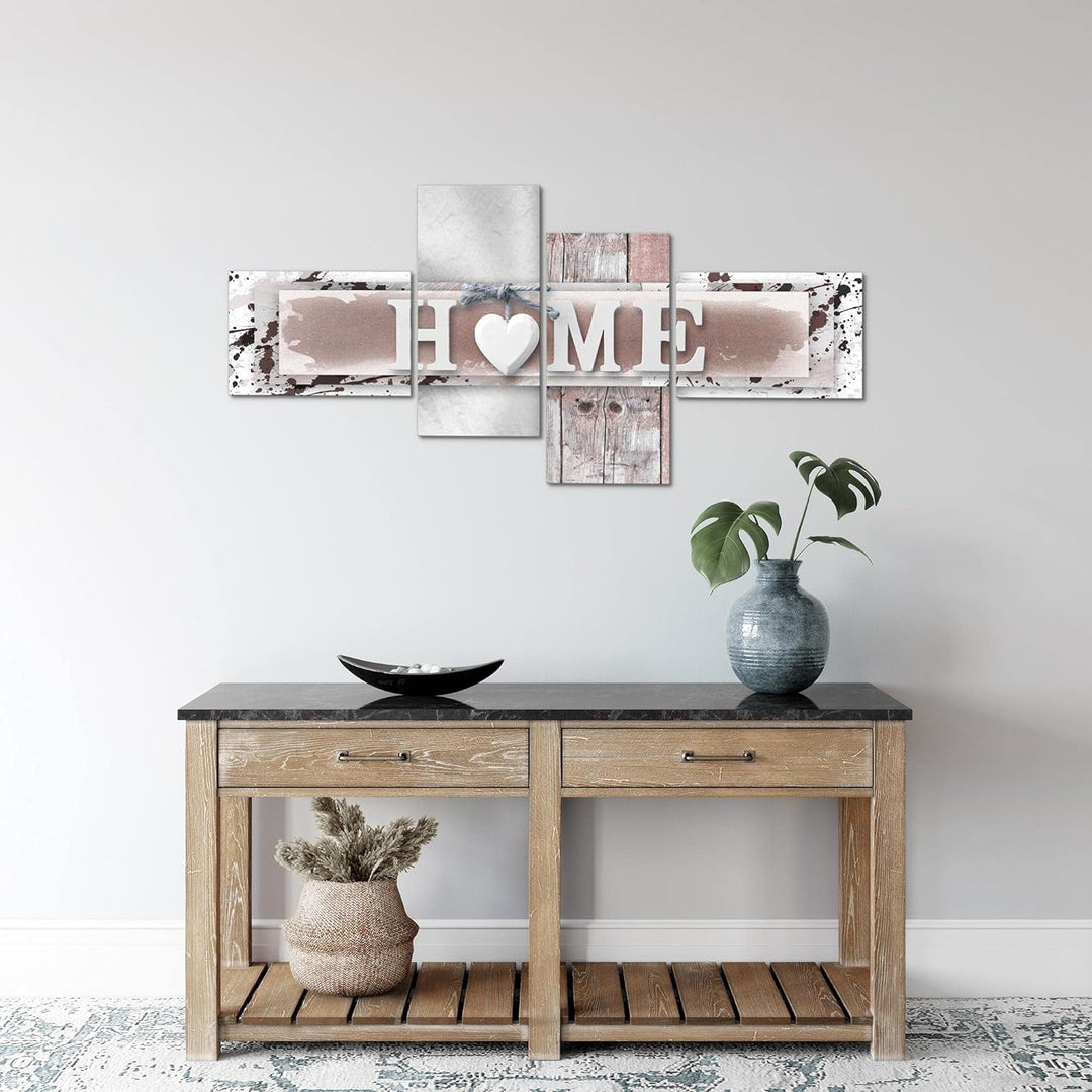 Runa Art Bild Modern Home Herz - Made in Germany - Wandbilder Mit Spruch Grau Rosa 4 Teilig 504542b