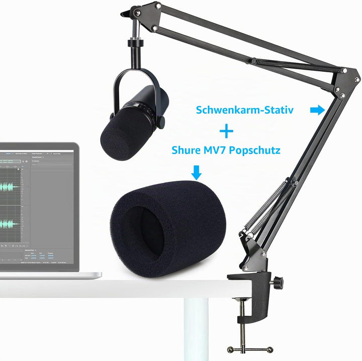 SUNMON Mikrofonarm Boom Arm für MV7 Set, Boom arm mit Schaumstoff-Windschutz für Streaming Podcast T