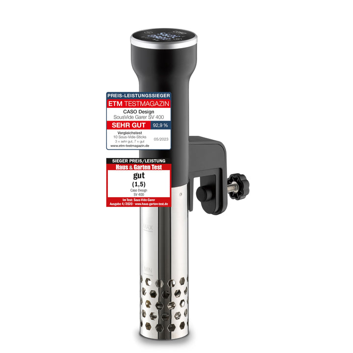 CASO SV400 Sous Vide Stick, für Behälter bis 20l Volumen, 25-90°C in 0,5°C Schritten, IPX7, platzspa