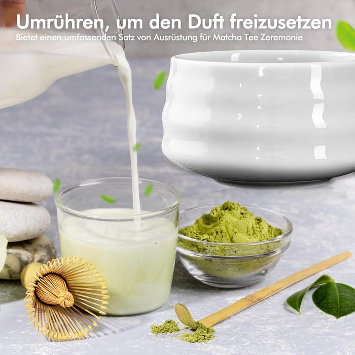 Matcha Tee Set, Matcha Besen Set mit Matcha-Schneebesen, Besenhalter, Matcha Schale aus Keramik, 2 T