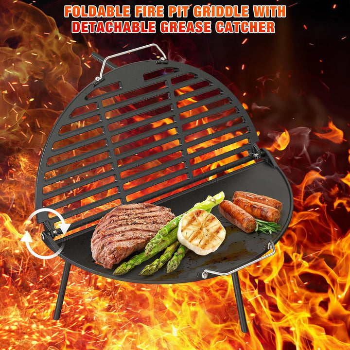 Onlyfire Gusseisen Grillplatte Plancha für Solo Stove Bonfire 19,5“ Feuerstelle, Gussplatte mit Abne