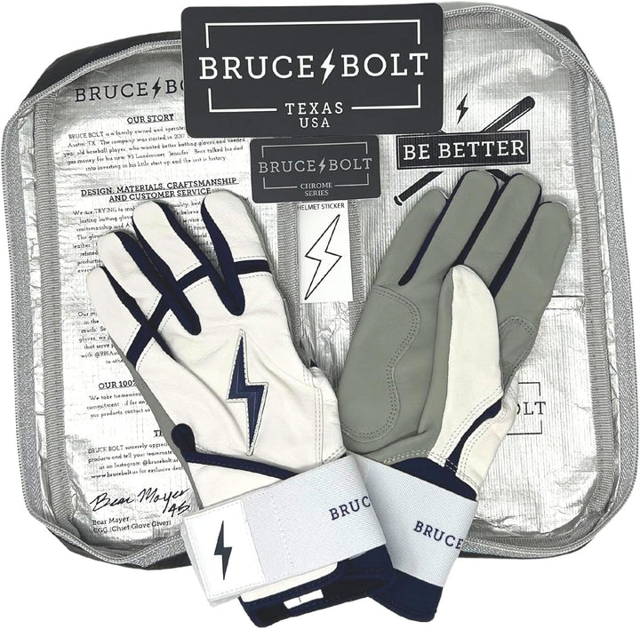 Bruce Bolt Chrome Series Long Cuff Batting Glove Marineblau YTH Small, Marineblau YTH Small