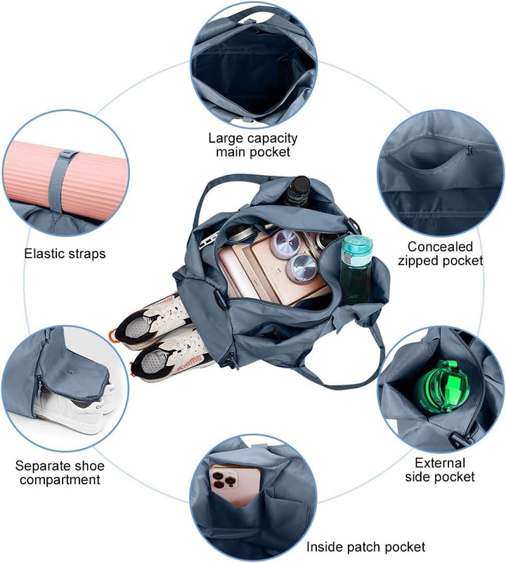 Sporttasche, Reisetasche mit Schuhfach & Nassfach, Gross Gym Tasche für Damen und Herren, wasserdich