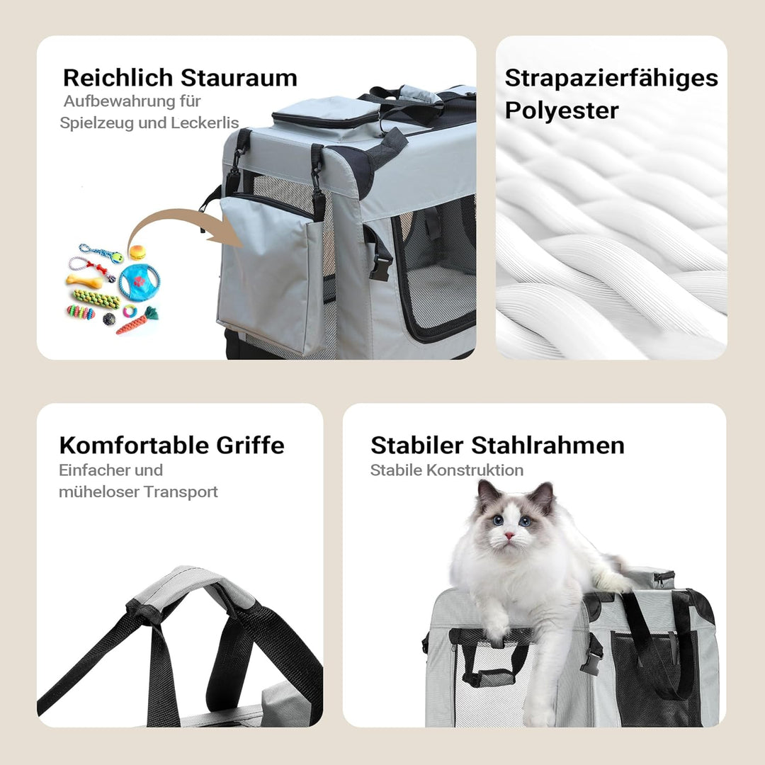 Fudajo Faltbare Transportbox für Haustiere, Grösse M (60x42x44 cm), mit Tragegriff und Liegedecke M