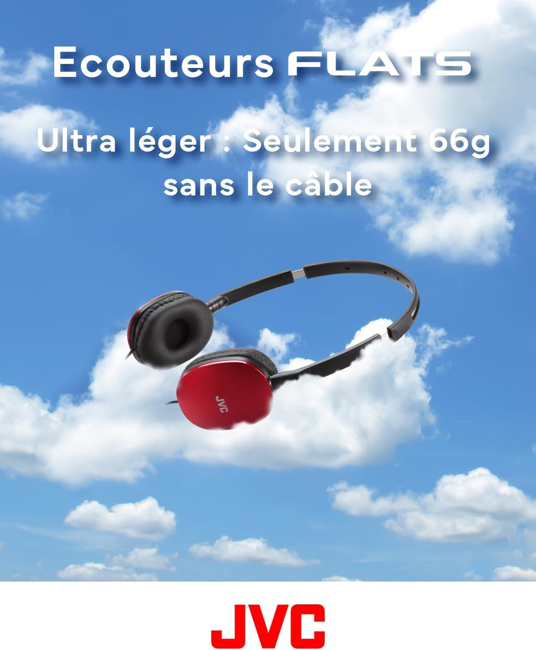 JVC HA-S160M-R - Flats Faltbarer und kompakter Kopfhörer in Glossy Trendfarbe, mit Schalter für Mikr