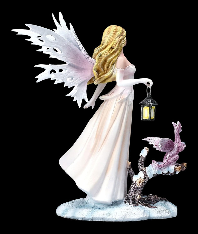 Elfenfigur Winter Solstice mit Drache und Laterne | Fairy Fantasy Statue