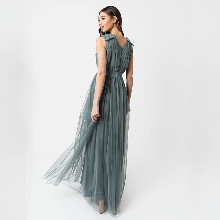 Maya Deluxe Ärmelloses Abendkleid mit Gerafftem V-Ausschnitt & Hoher Taille - Hochzeitsgast Kleid Da