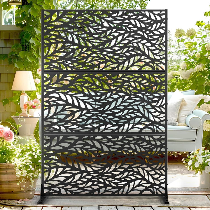 Paravent Outdoor, 120x180cm Freistehender Sichtschutz aus Stahl, Windschutz für Terrasse und Garten,
