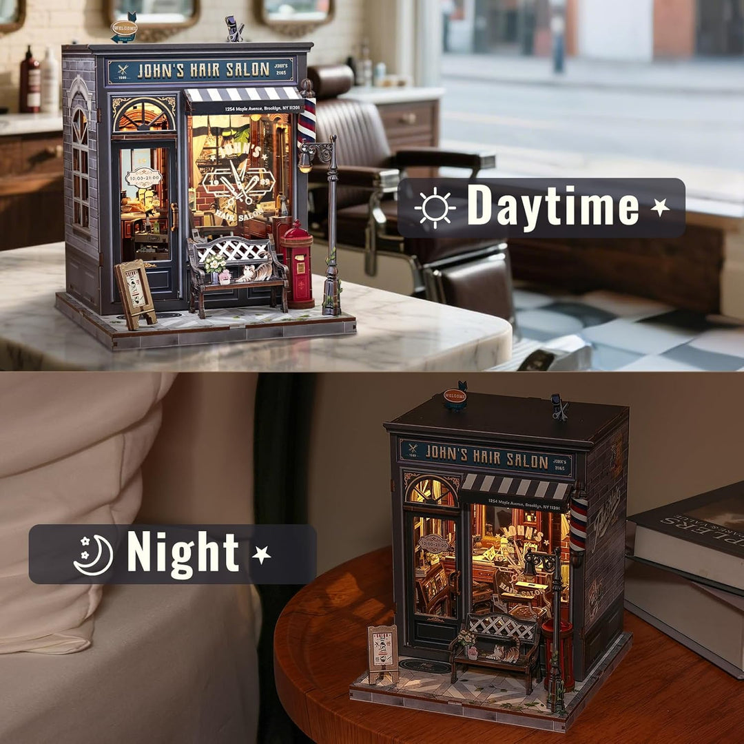 CUTEBEE Book Nook Kit - Miniatur Puppenhaus mit LED Beleuchtung, 3D Holz Puzzle Buchstütze, Retro&no