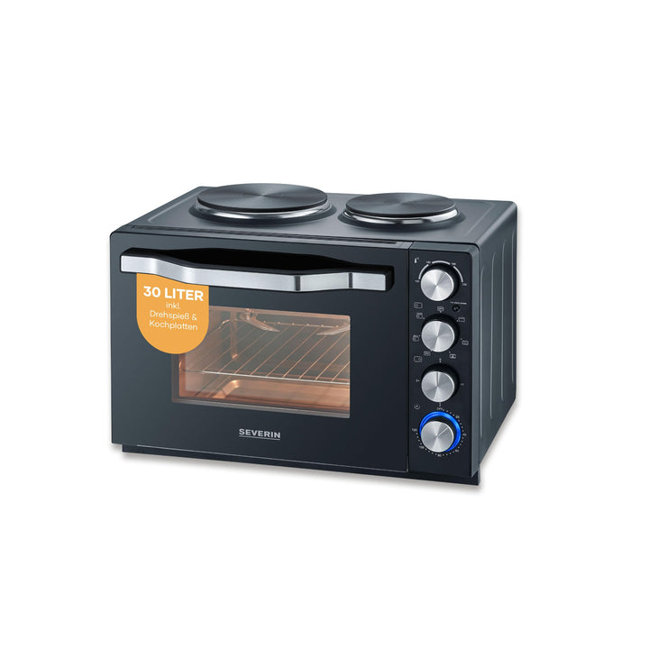 SEVERIN Back- und Toastofen mit Kochplatten, Backofen mit 30 L Garrauminhalt, Minibackofen mit Kochp