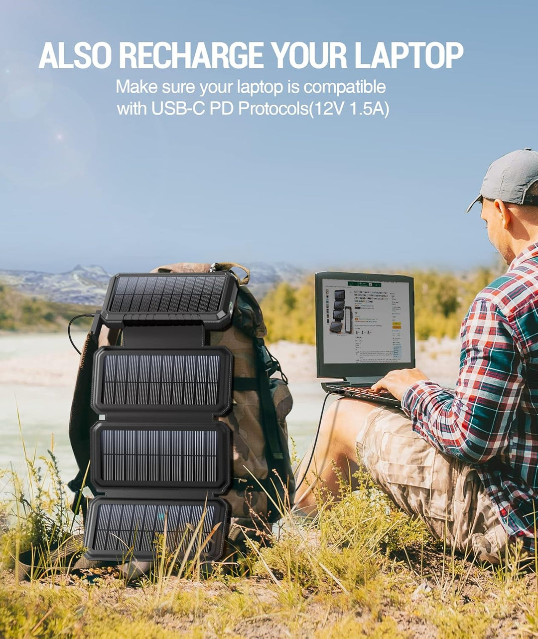 BLAVOR Solar Powerbank 20000mAh Tragbare Solar Ladegerät mit 4 Solarpanels, Outdoor wasserfester ext