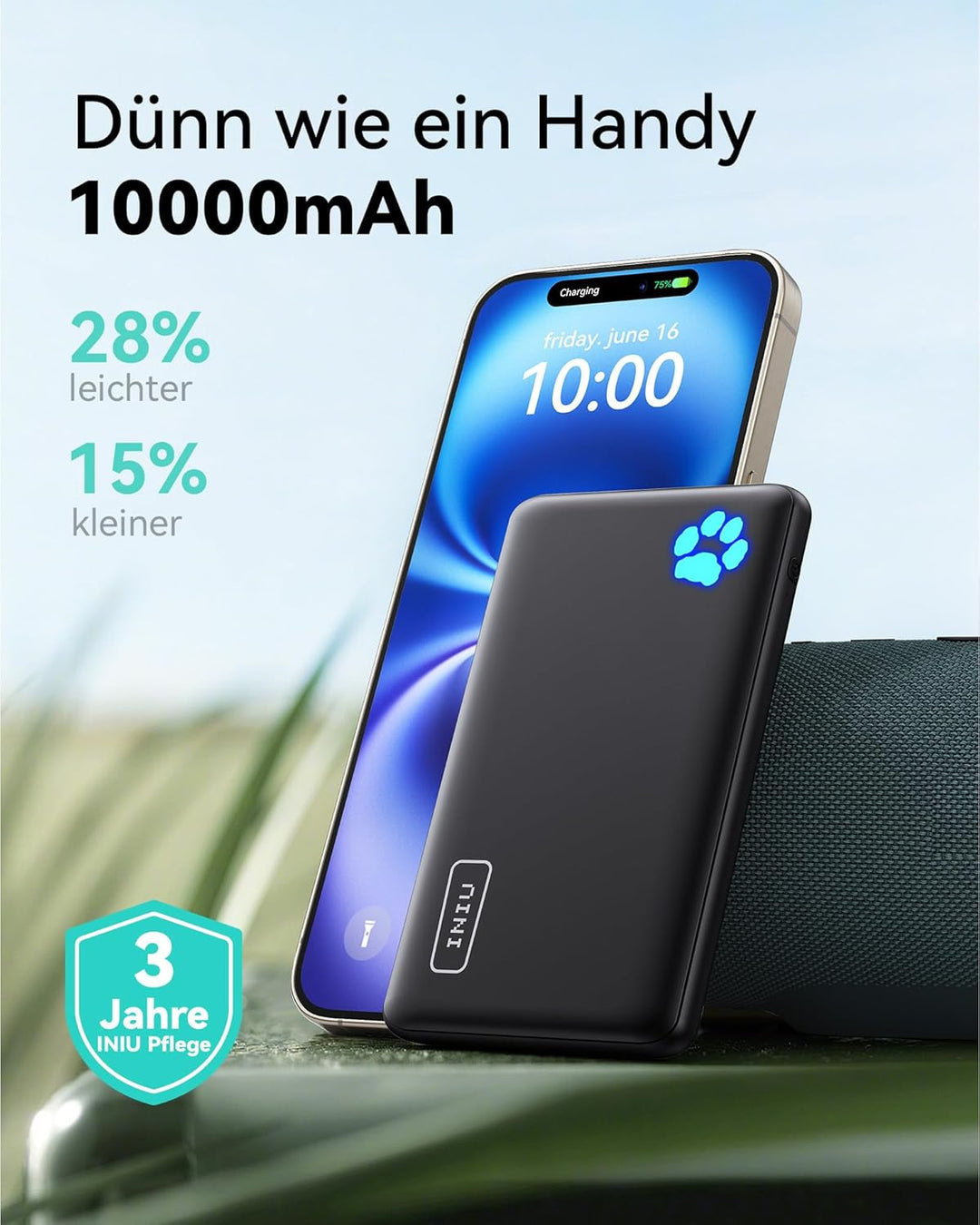 INIU Power Bank, Ultra Slim 10000mAh Powerbank Klein Aber Stark, USB C (In & Output), Externe Handya
