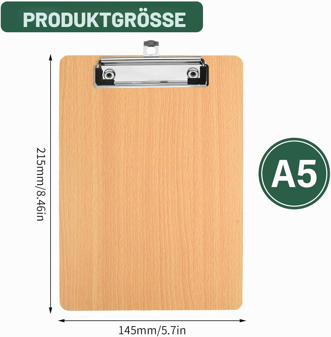 10 Stück Klemmbrett A5 Holz, Schreibbrett Pad Halter Clipboard, Klemmbrettmappe mit Aufhängeose und