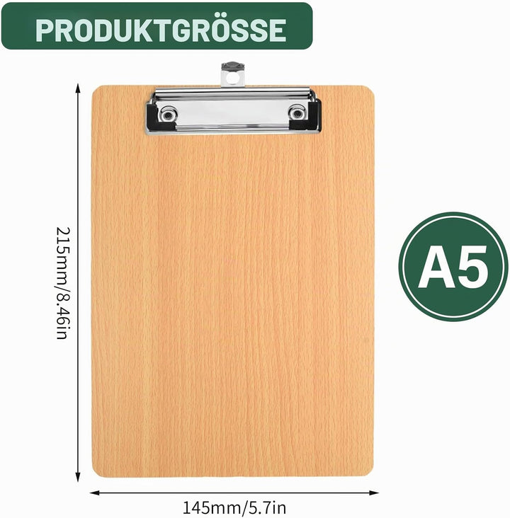10 Stück Klemmbrett A5 Holz, Schreibbrett Pad Halter Clipboard, Klemmbrettmappe mit Aufhängeose und