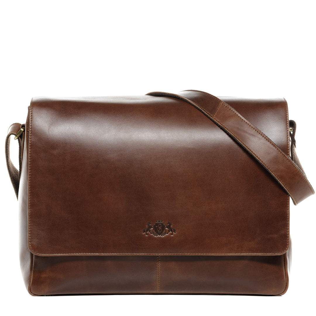SID & VAIN® Messenger Bag Eton - Unisex Umhängetasche XL gross Ledertasche fit 15.4 Zoll Laptop mit