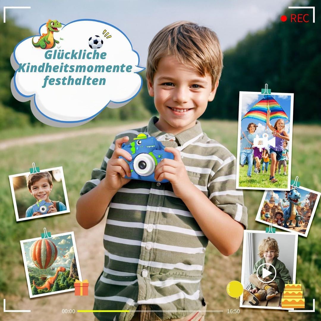 Kinderkamera, Dinosaurier Selfie Digital Kamera mit 32GB Karte, Weihnachts Geburtstagsgeschenk für J