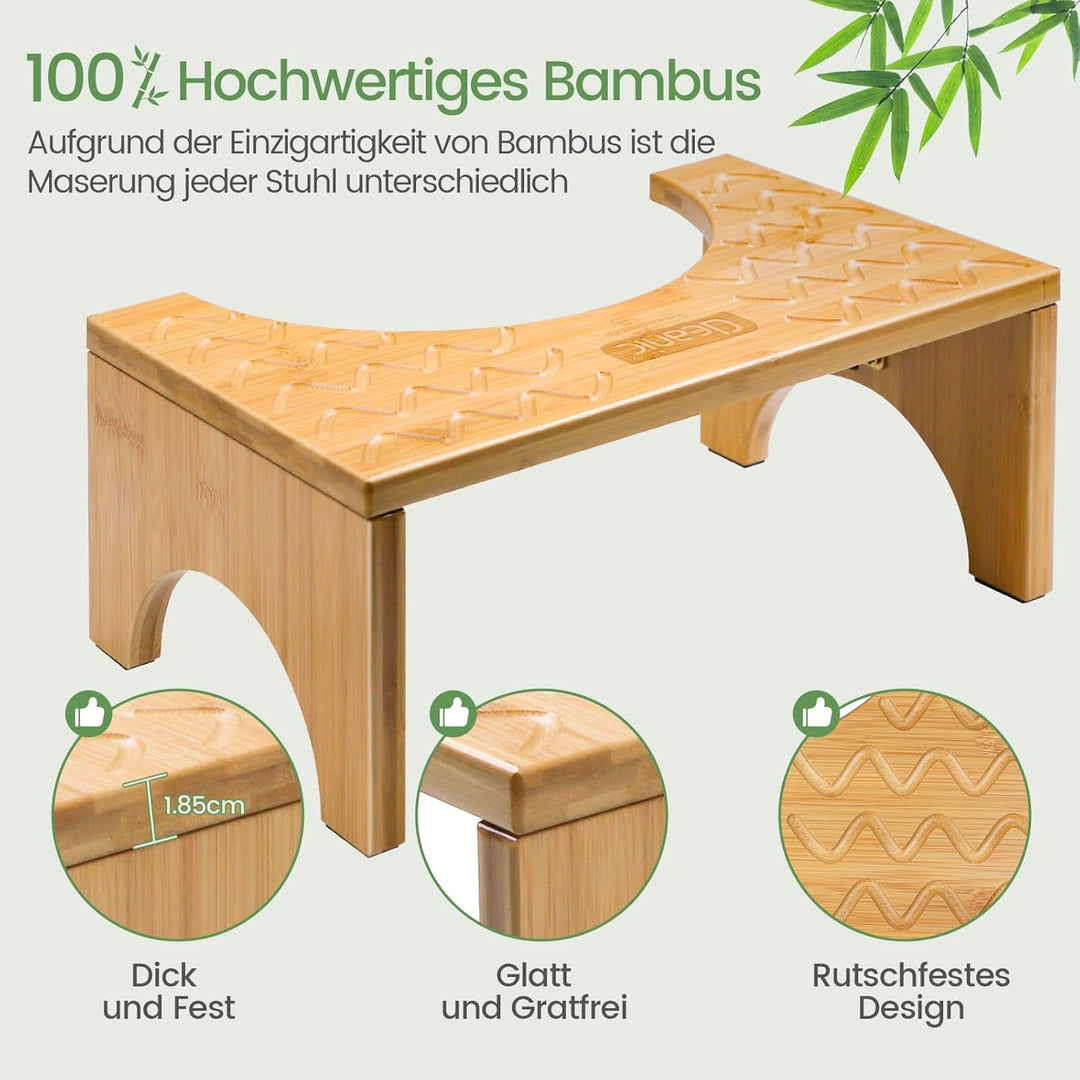 DEANIC Bambus Toilettenhocker für Erwachsene, Natürlicher Klappbarer Badhocker mit Anti-Rutsch-Pads,