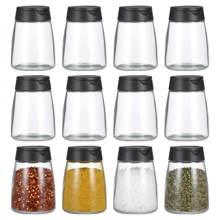 Yardwe 12 Stück Gewürzgläser Glas, Kleine Gewürzdosen mit Doppeldeckel Schwarz, 150ml Gewürzstreuer