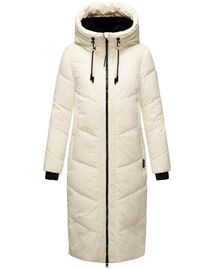 MARIKOO Damen Wintermantel Warmer Steppmantel lang mit Verstellbarer Kapuze und hohem Kragen Nadaree