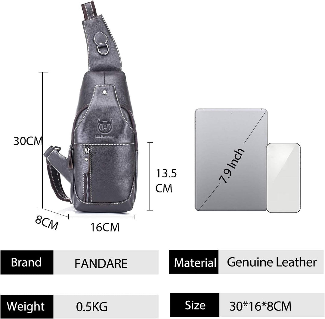FANDARE Sling Bag Leder Brusttasche Schultertasche Wasserresistent Tragetasche Herren Umhängetasche