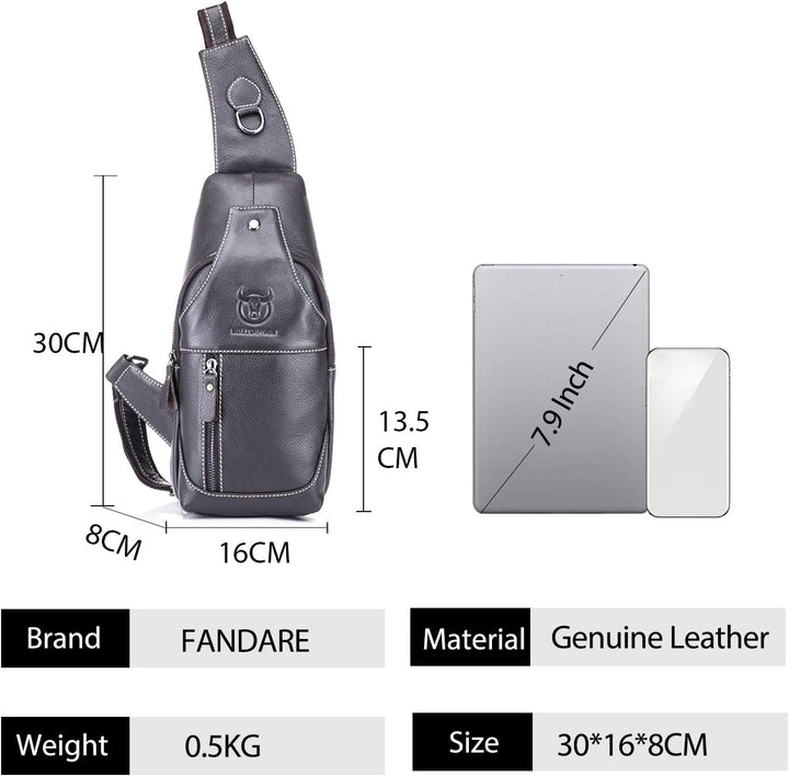 FANDARE Sling Bag Leder Brusttasche Schultertasche Wasserresistent Tragetasche Herren Umhängetasche