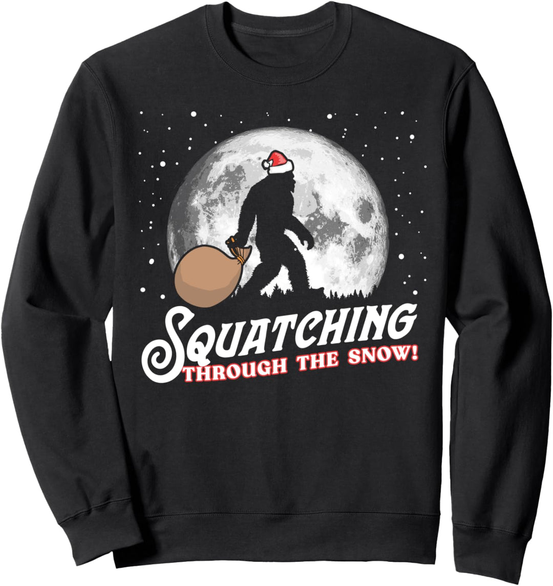 Squatching Through The Snow Funny Bigfoot Christmas Santa Sweatshirt