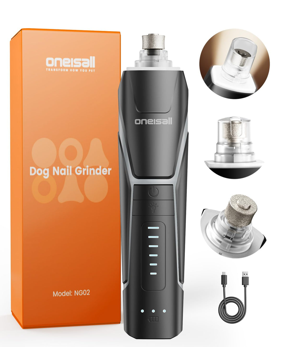 oneisall Hunde Krallenschneider mit 360° LED-Licht, Krallenschleifer für Hunde gross und klein 6 Ges