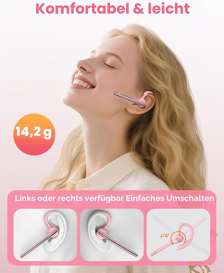 New Bee Bluetooth Headset mit 72h Spielzeit Bluetooth V5.1 Freisprech Headset Handy mit LED Ladecase