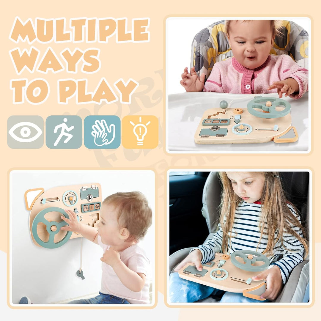 Vanplay Montessori Spielzeug Steuerrad Kinder Lenkrad Busy Board Holzspielzeug Activity Board Motori