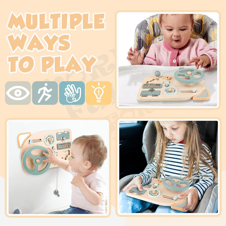 Vanplay Montessori Spielzeug Steuerrad Kinder Lenkrad Busy Board Holzspielzeug Activity Board Motori