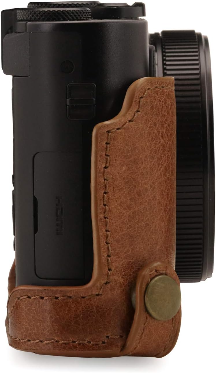 MegaGear Panasonic Lumix DC-TZ100, TZ200 Ever Ready Echtleder Kamera-Case mit Trageriemen - Braun MG