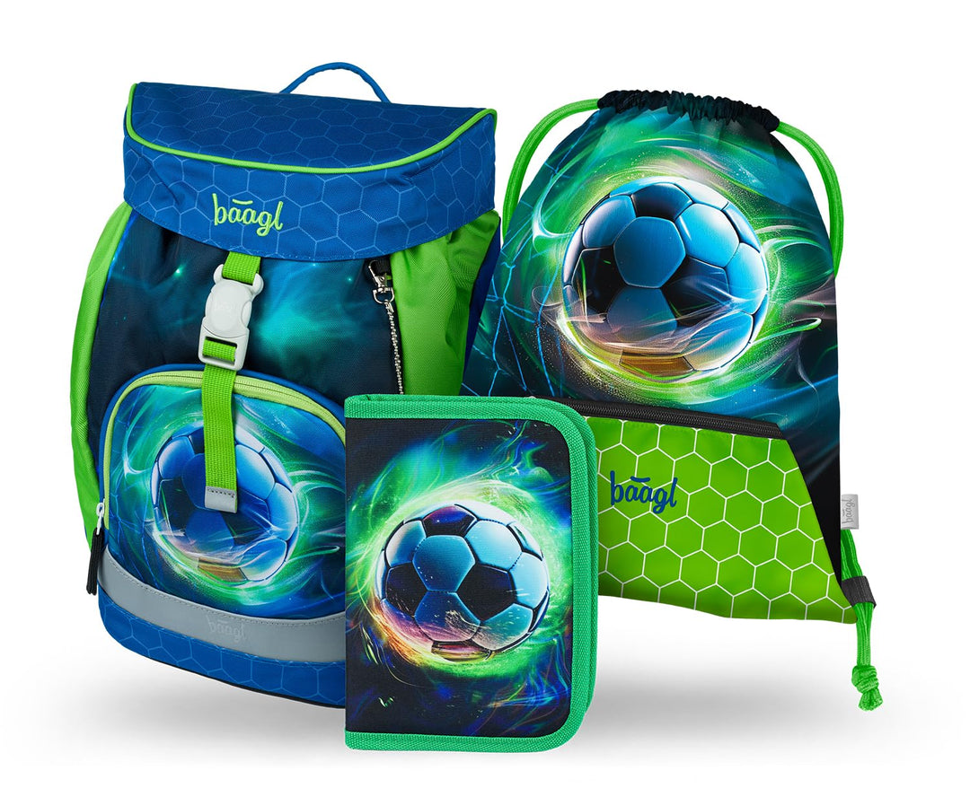 Baagl Schulranzen Jungen für 1. Klasse, Airy Schultasche Set 3-Teilig, Grundschule Schulrucksack für