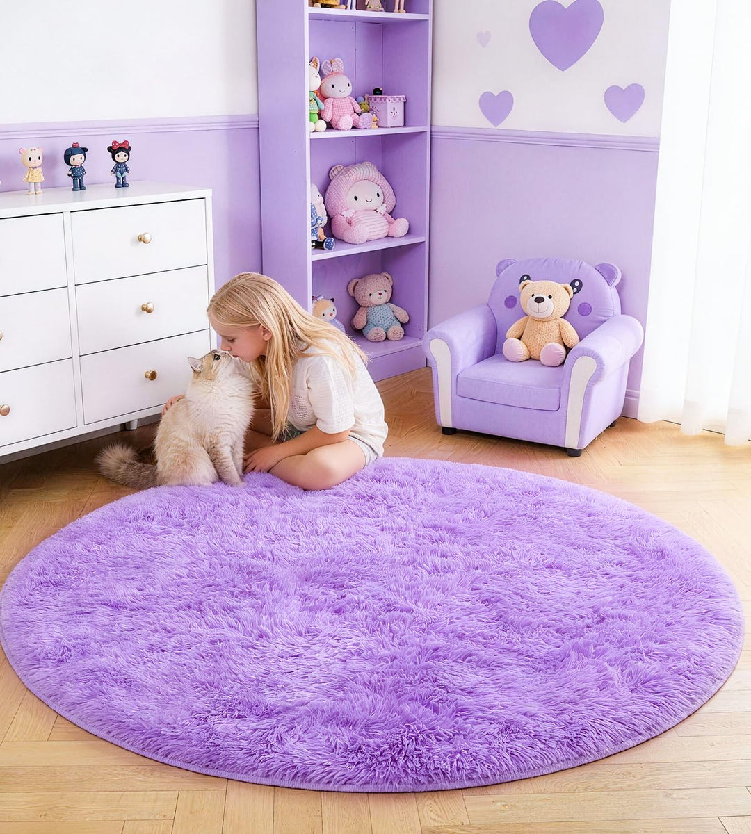 VOFUSHON Schlafzimmer Shaggy Plüsch runden Teppich Bunte Batik Faux Flauschiger Samt Moderne Innente