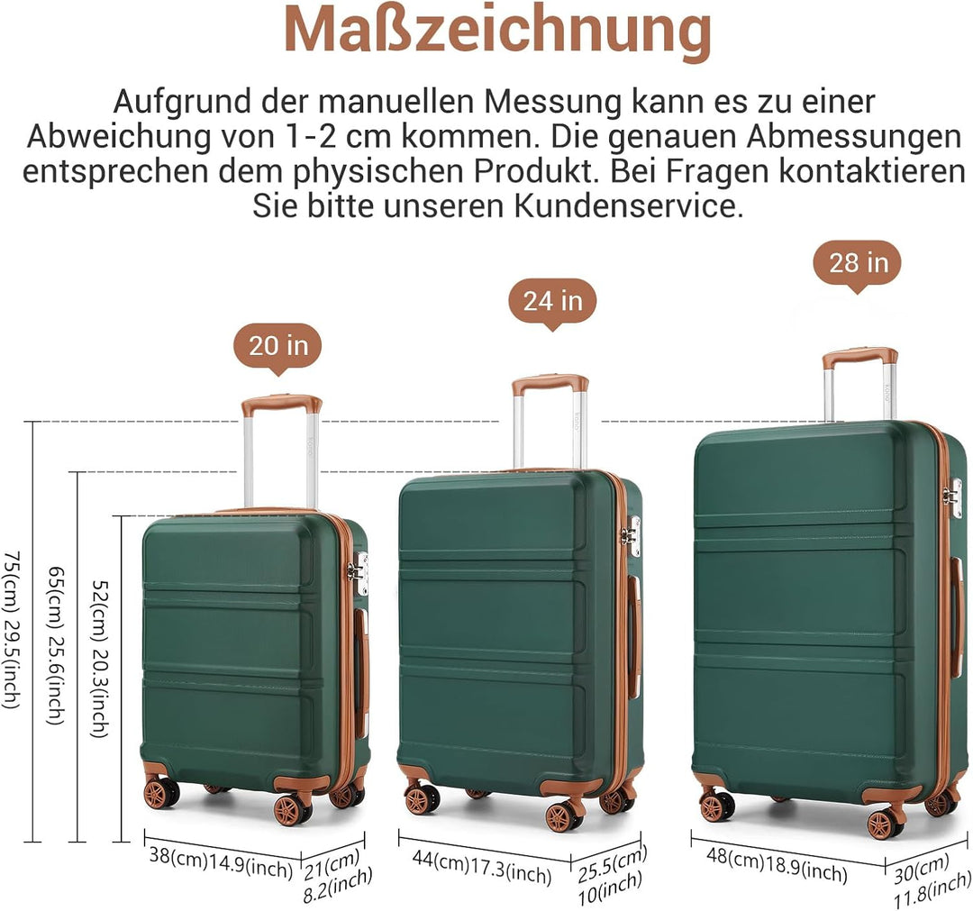 KONO Koffer Trolley Reisekoffer aus ABS+PC – Leichter Hartschalenkoffer mit 4 Zwillingsrollen und TS
