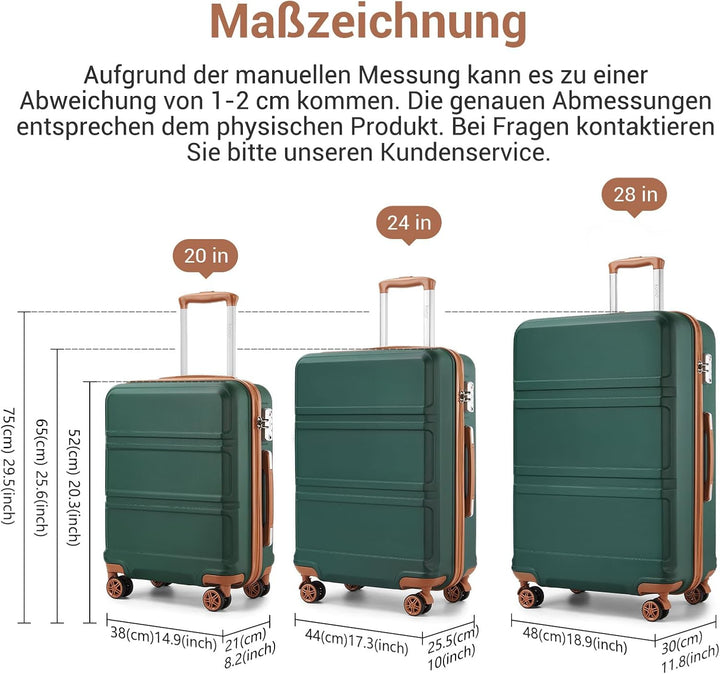 KONO Koffer Trolley Reisekoffer aus ABS+PC – Leichter Hartschalenkoffer mit 4 Zwillingsrollen und TS