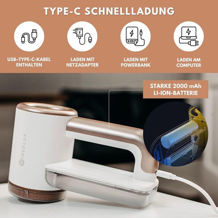 Fusselrasierer Elektrisch WiredLux - Wiederaufladbarer Fusselentferner für Kleidung &amp; Möbel - Einste